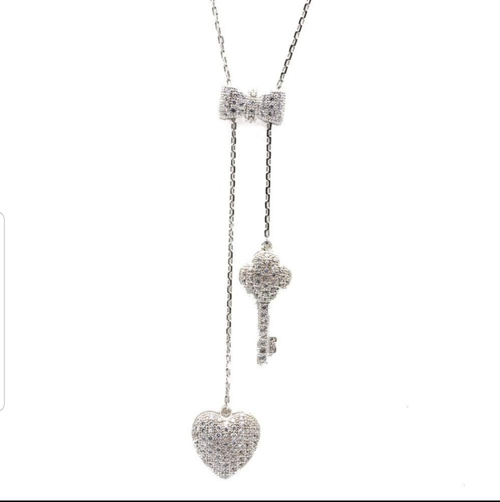 Key Heart Lariat Necklace Sterling Silver
